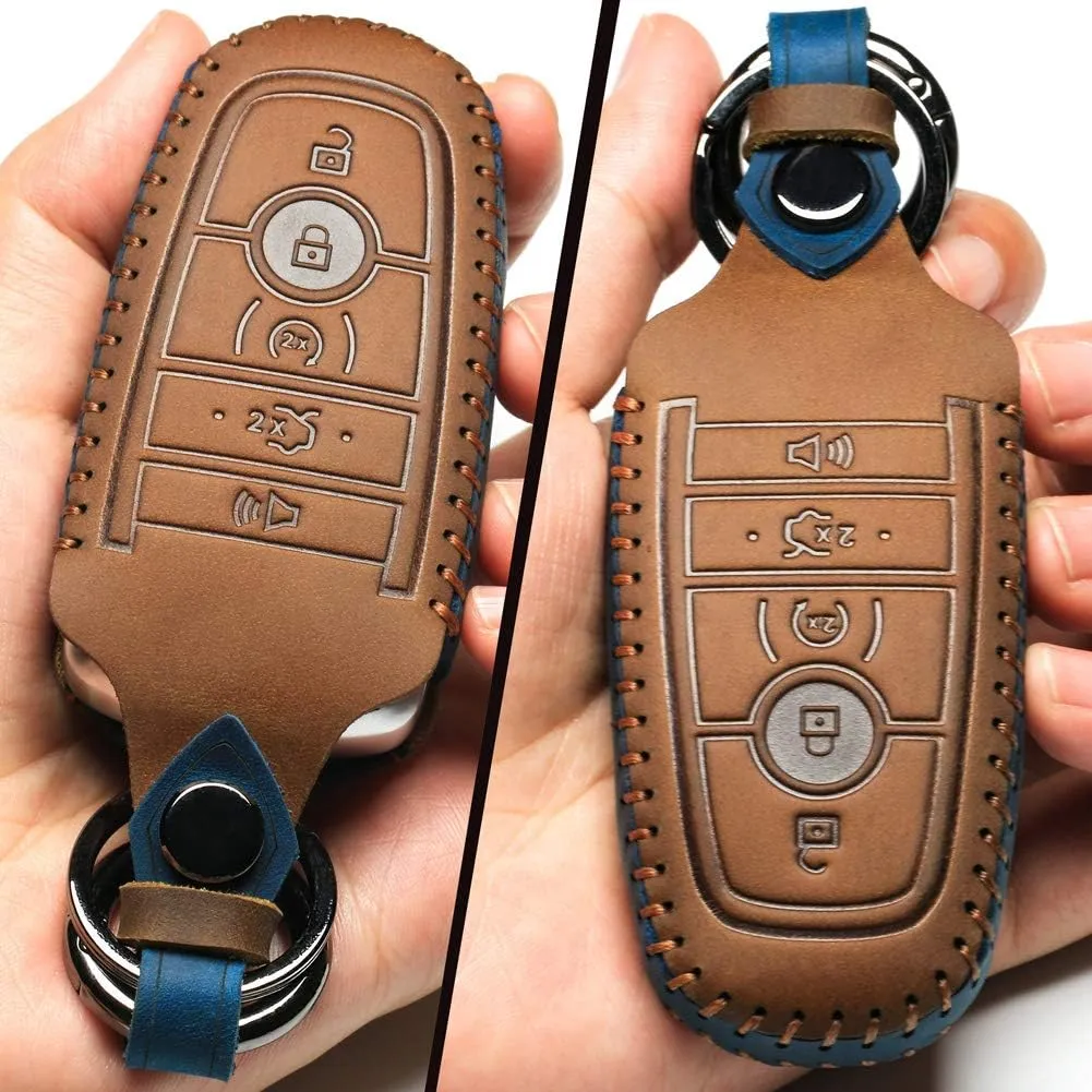 Ford Dedicated Cover Key Fob Case Suit for Keyless Remote Control, mens（A-Brown）