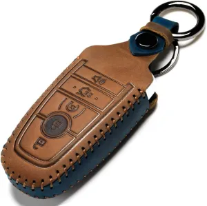 Ford Dedicated Cover Key Fob Case Suit for Keyless Remote Control, mens（A-Brown）