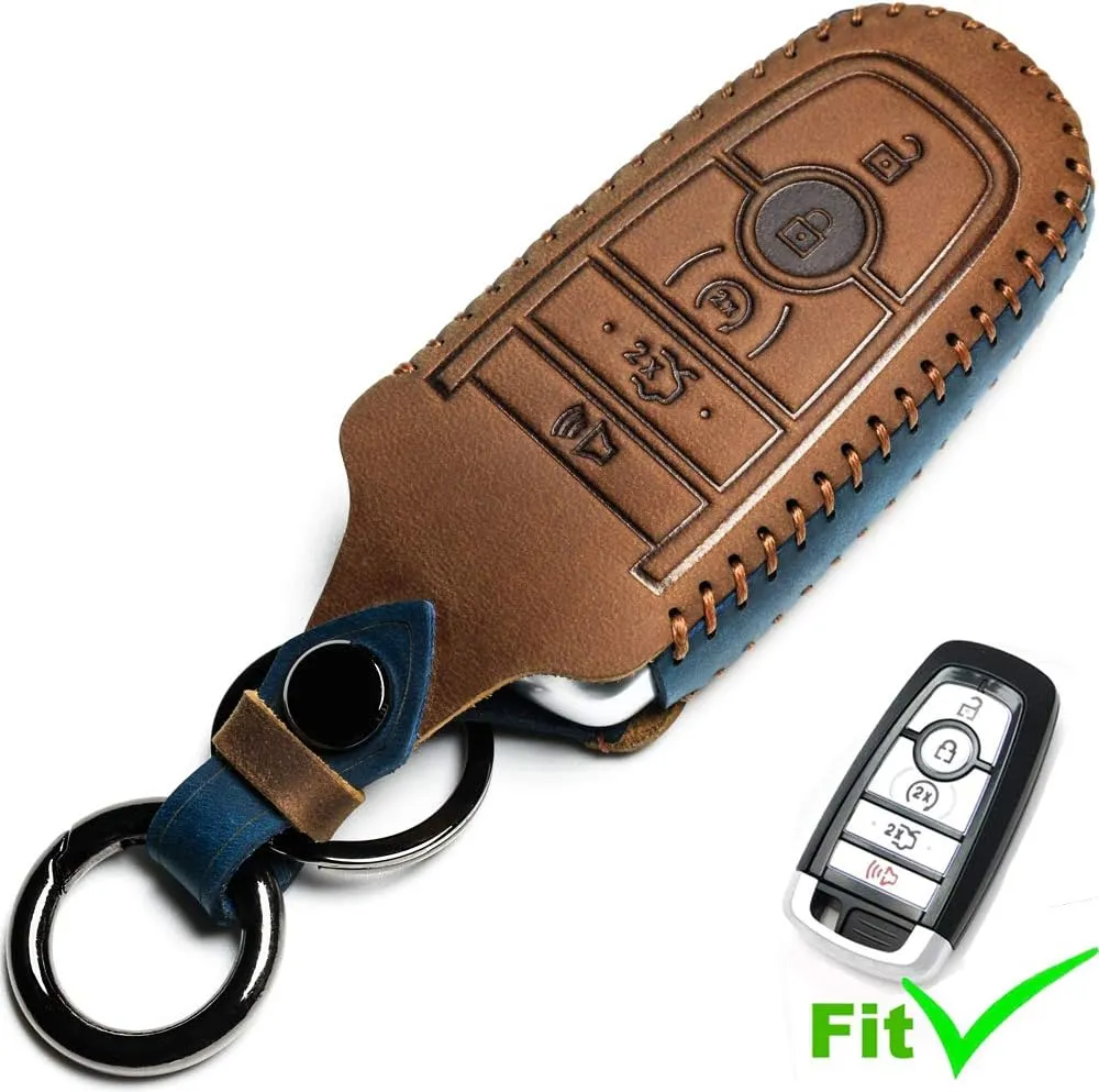 Ford Dedicated Cover Key Fob Case Suit for Keyless Remote Control, mens（A-Brown）