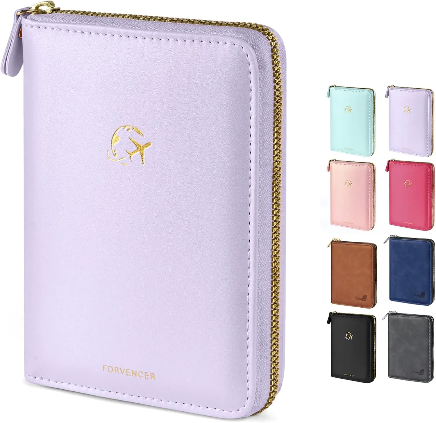 Forvencer Passport Holder Cover with Safe Zipper Closure, Premium Passport Wallet for Travel, Cute RFID Blocking Card Case, Waterproof Travel Accessories for Women, Lilac