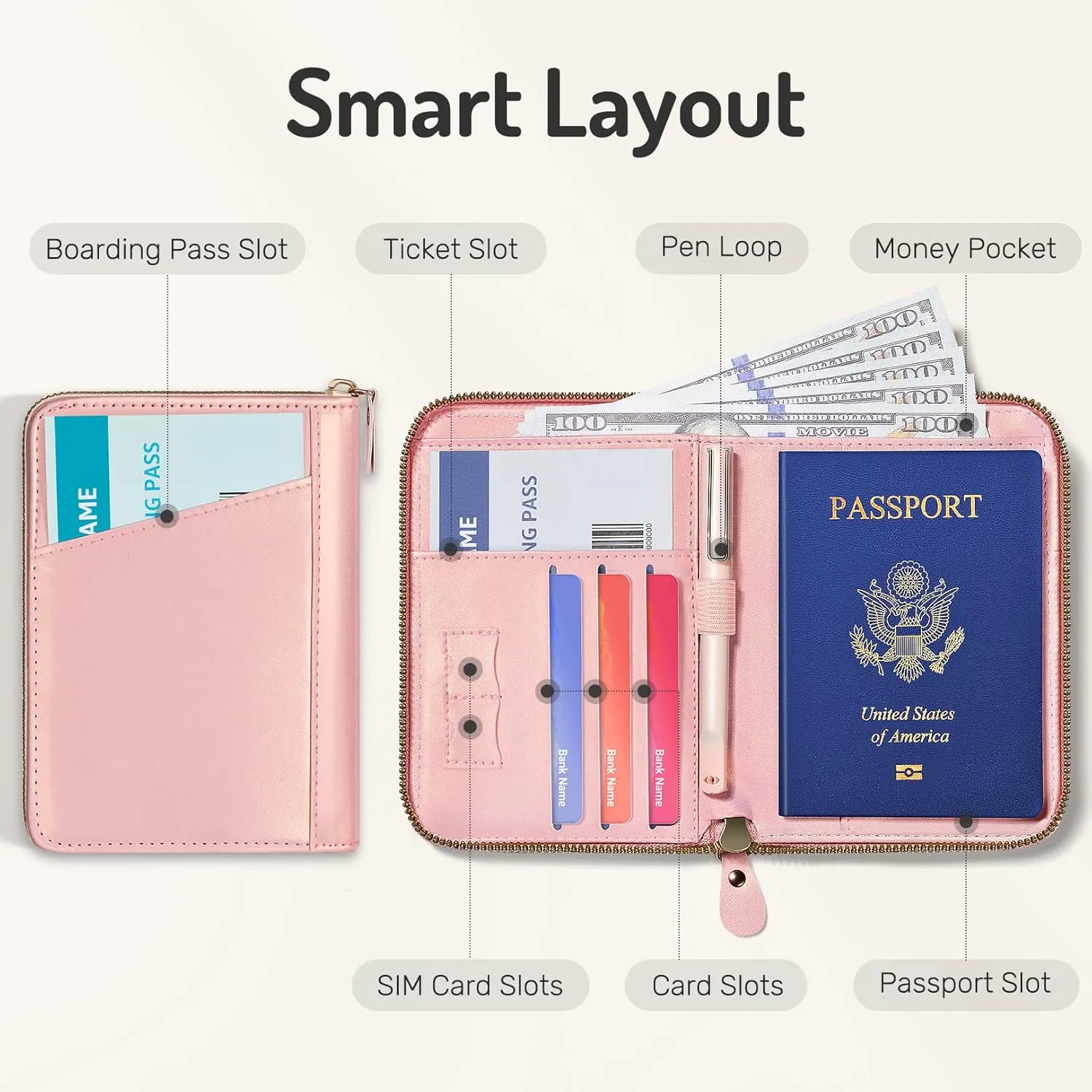 Forvencer Passport Holder Cover with Safe Zipper Closure, Premium Passport Wallet for Travel, Cute RFID Blocking Card Case, Waterproof Travel Accessories for Women, Lilac