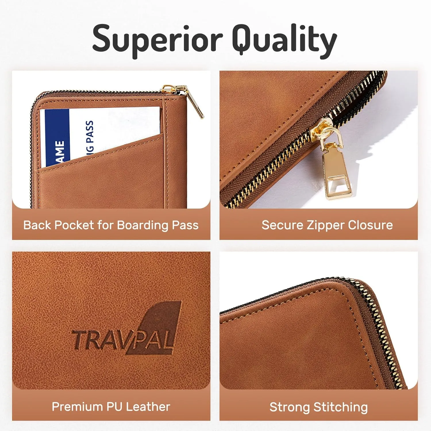 Forvencer Passport Holder Cover with Safe Zipper Closure, Premium Passport Wallet for Travel, Sleek RFID Blocking Card Case, Waterproof Travel Accessories for Men, Brown