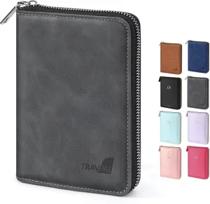 Forvencer Passport Holder Cover with Safe Zipper Closure, Premium Passport Wallet for Travel, Sleek RFID Blocking Card Case, Waterproof Travel Accessories for Men, Grey