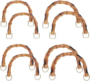 FREEBLOSS 8pcs Purse Handles Acrylic Bamboo Bag Handles 2 Sizes U Shape Bag Handles Replacement with Alloy Clasp Purse Handles for Crochet Bags Shoulder Bags