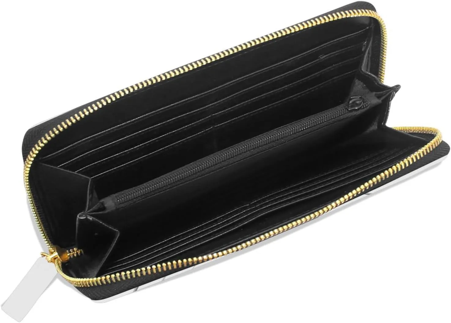 Funny Black Cat Cartoon Scratching Curtains on White Leather Long Wallet Organizer with Zipper Purse Clutch Bag for Women Men Key Card Coin Passport Checkbook 8 x 4 inch
