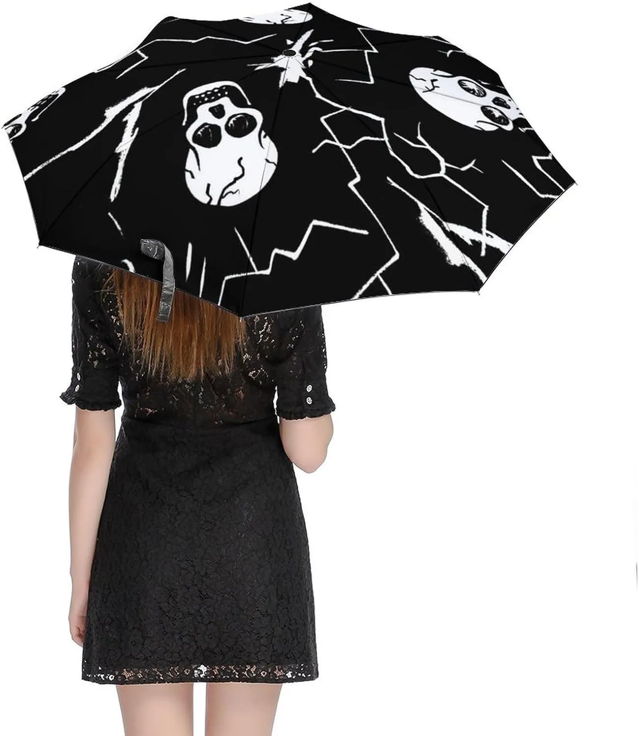 Funny Cartoons Skull Compact Travel Umbrella, Windproof Waterproof Stick Umbrella Protection Umbrellas