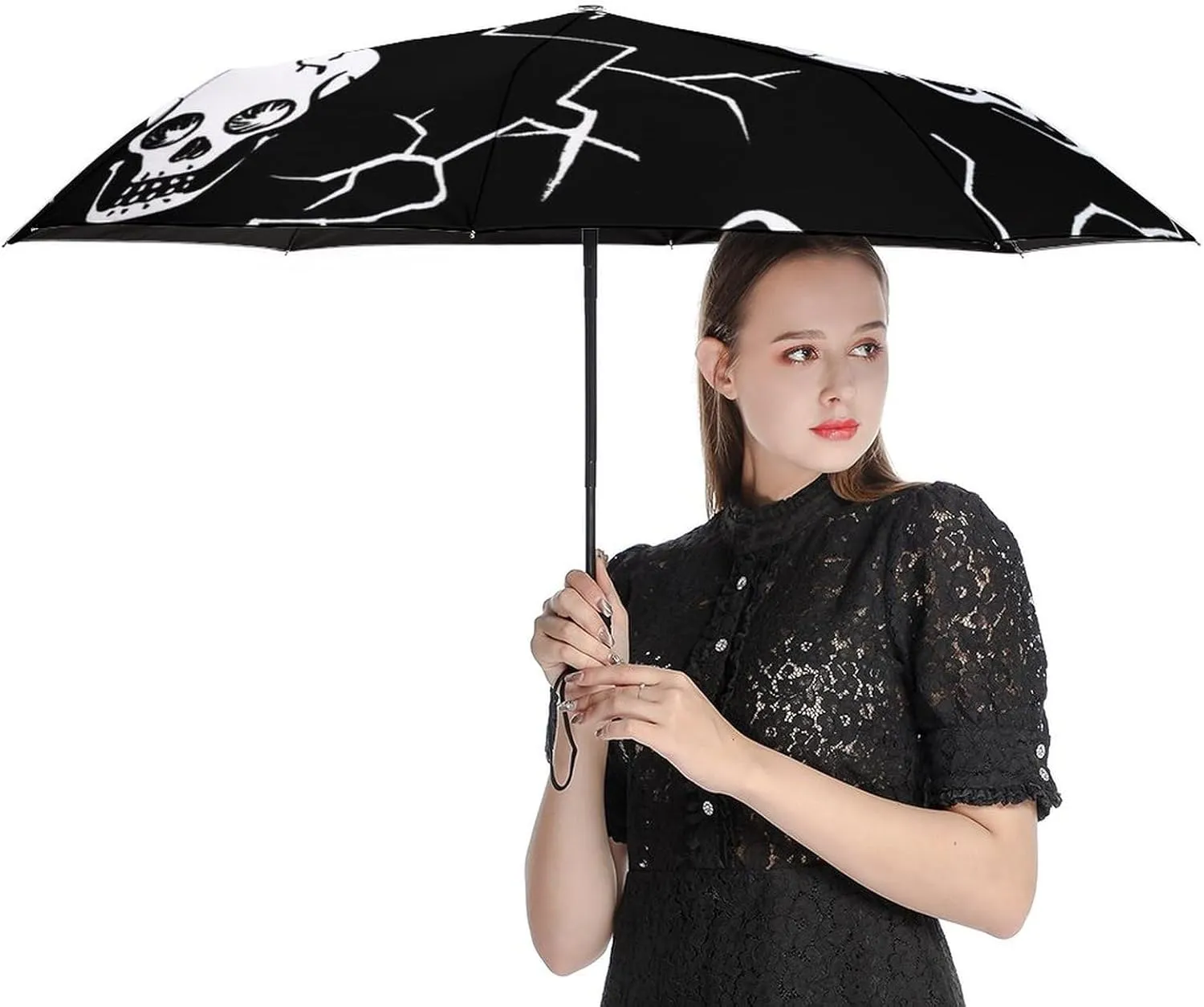 Funny Cartoons Skull Compact Travel Umbrella, Windproof Waterproof Stick Umbrella Protection Umbrellas