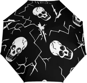 Funny Cartoons Skull Compact Travel Umbrella, Windproof Waterproof Stick Umbrella Protection Umbrellas