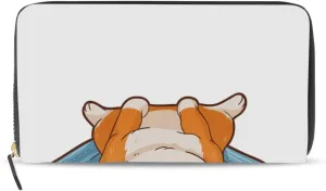 Funny Orange Shiba Inu Dogs in Different Poses on White Leather Long Wallet Organizer with Zipper Purse Clutch Bag for Women Men Key Card Coin Passport Checkbook 8 x 4 inch