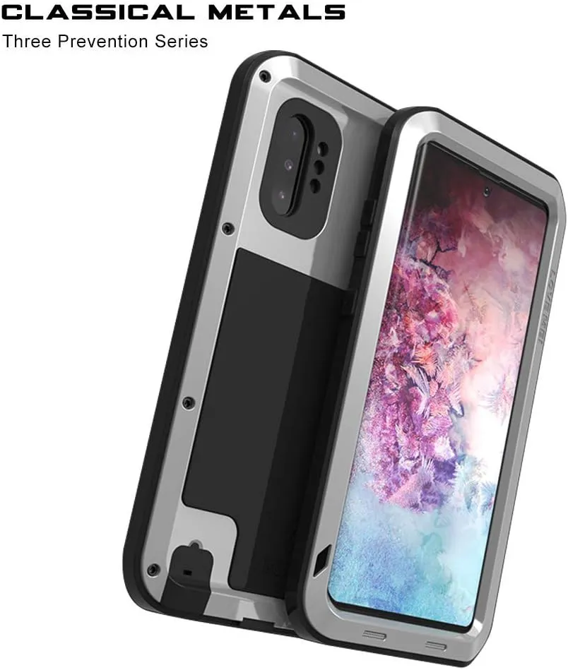 Galaxy Note 10 Plus Case,Bpowe Super Shockproof Silicone Aluminum Metal Armor Tank Heavy Duty Sturdy Protector Cover Hard Case for Samsung Galaxy Note 10 Plus/Galaxy Note 10  5G 6.8" 2019 (Silver)
