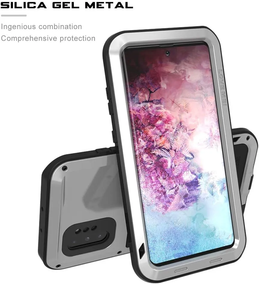 Galaxy Note 10 Plus Case,Bpowe Super Shockproof Silicone Aluminum Metal Armor Tank Heavy Duty Sturdy Protector Cover Hard Case for Samsung Galaxy Note 10 Plus/Galaxy Note 10  5G 6.8" 2019 (Silver)