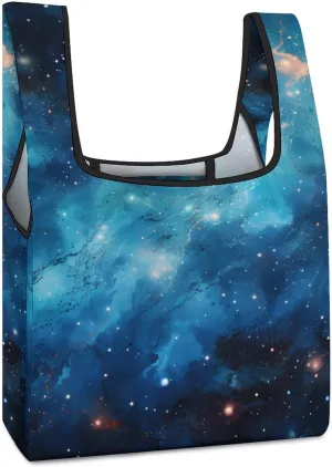 Galaxy Sky Blue Novelty Reusable Grocery Bag Fold-able Shopping Bags Washable Tote Lightweight Storage Pouch with Handle