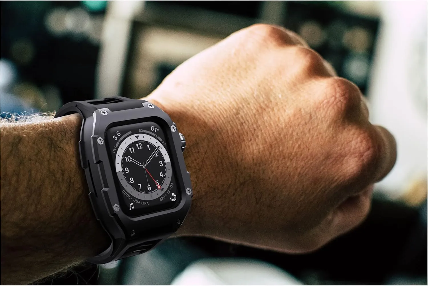 GELISHI Band Compatible with Apple Watch Band 45mm Series 9/Series 8 7, Men Rugged Case Bumper Heavy Duty Stainless Metal Cover with TPU Sport Band Strap Shockproof, Black