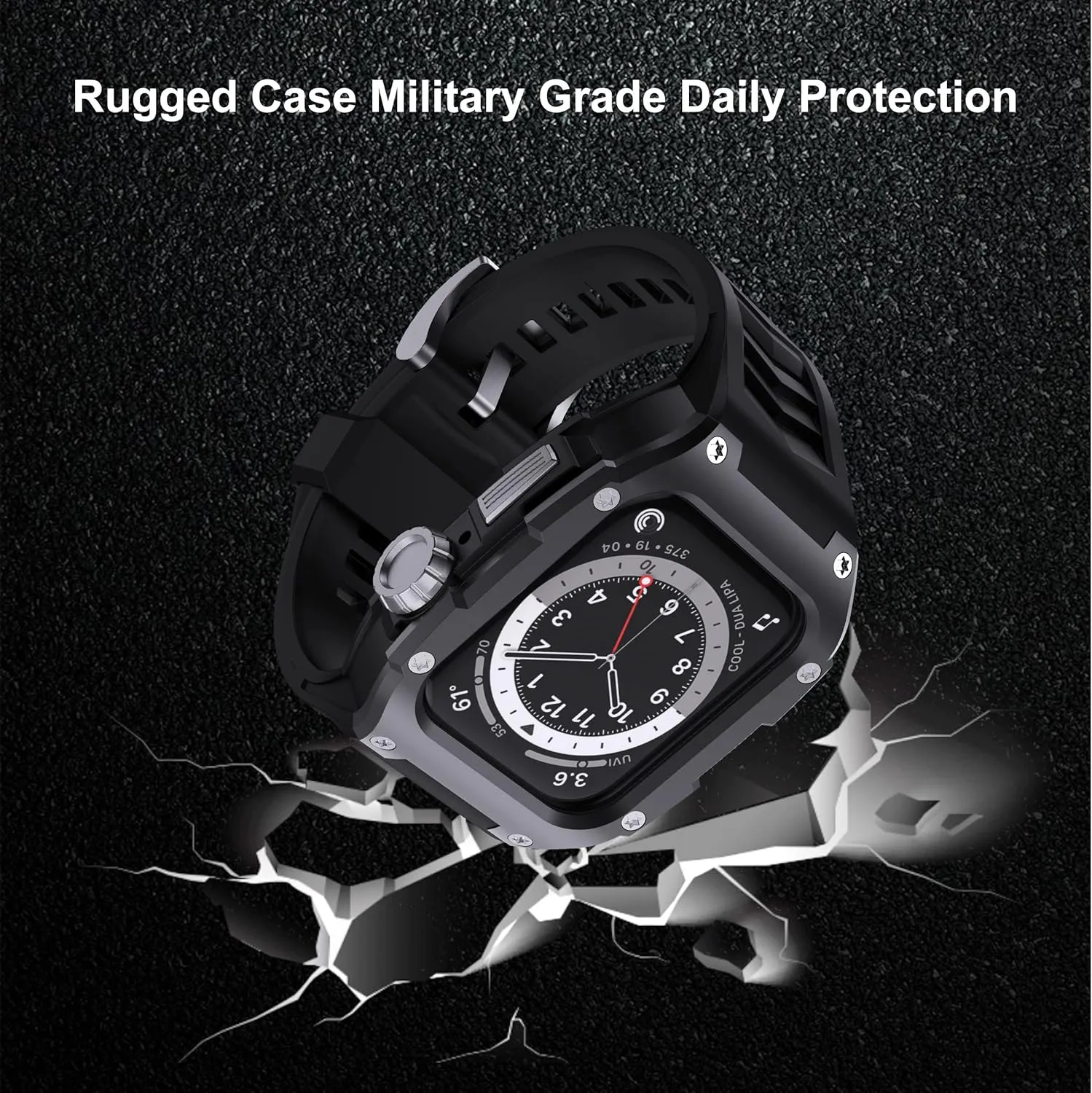 GELISHI Band Compatible with Apple Watch Band 45mm Series 9/Series 8 7, Men Rugged Case Bumper Heavy Duty Stainless Metal Cover with TPU Sport Band Strap Shockproof, Black