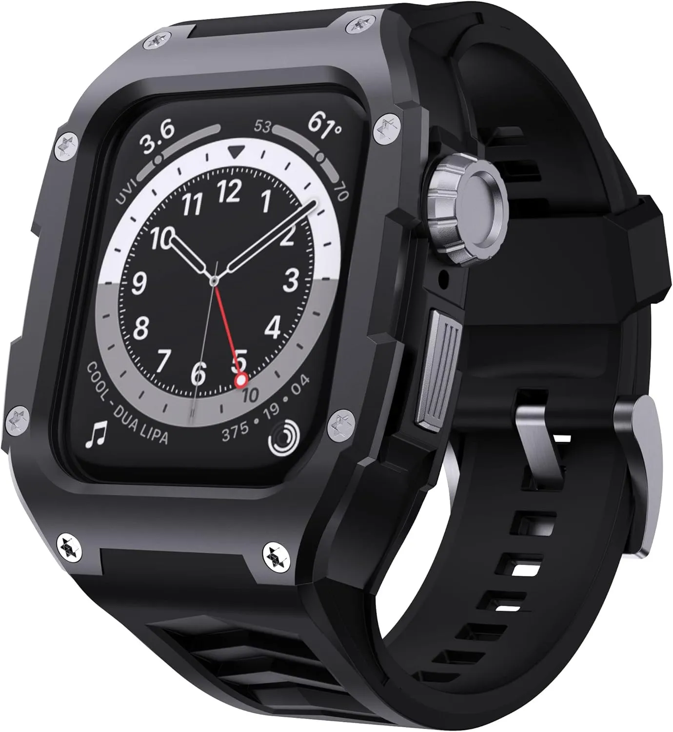 GELISHI Band Compatible with Apple Watch Band 45mm Series 9/Series 8 7, Men Rugged Case Bumper Heavy Duty Stainless Metal Cover with TPU Sport Band Strap Shockproof, Black