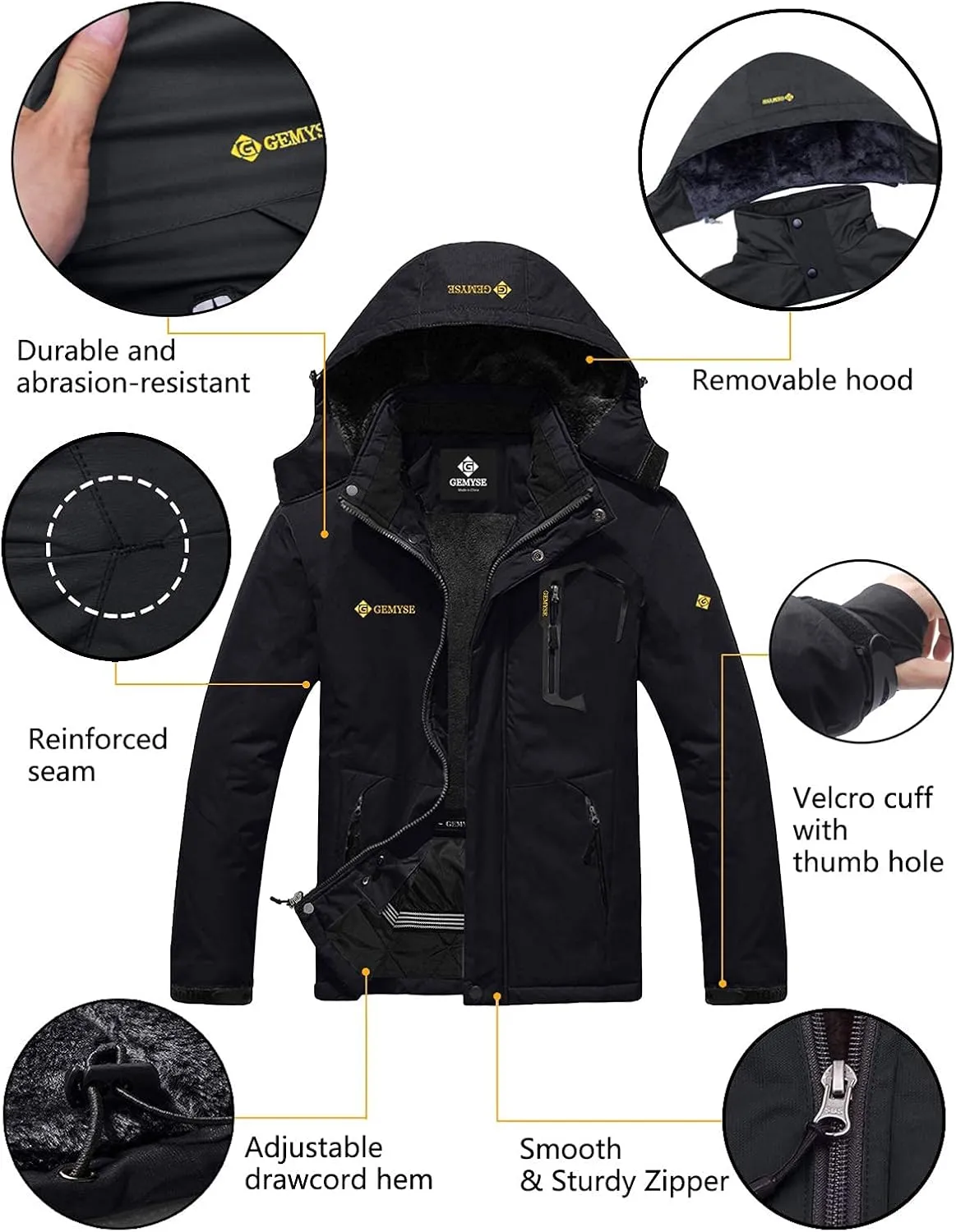 GEMYSE Men's Mountain Waterproof Ski Snow Jacket Winter Windproof Rain Jacket