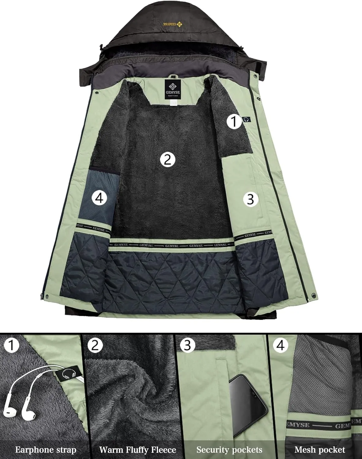 GEMYSE Men's Mountain Waterproof Ski Snow Jacket Winter Windproof Rain Jacket