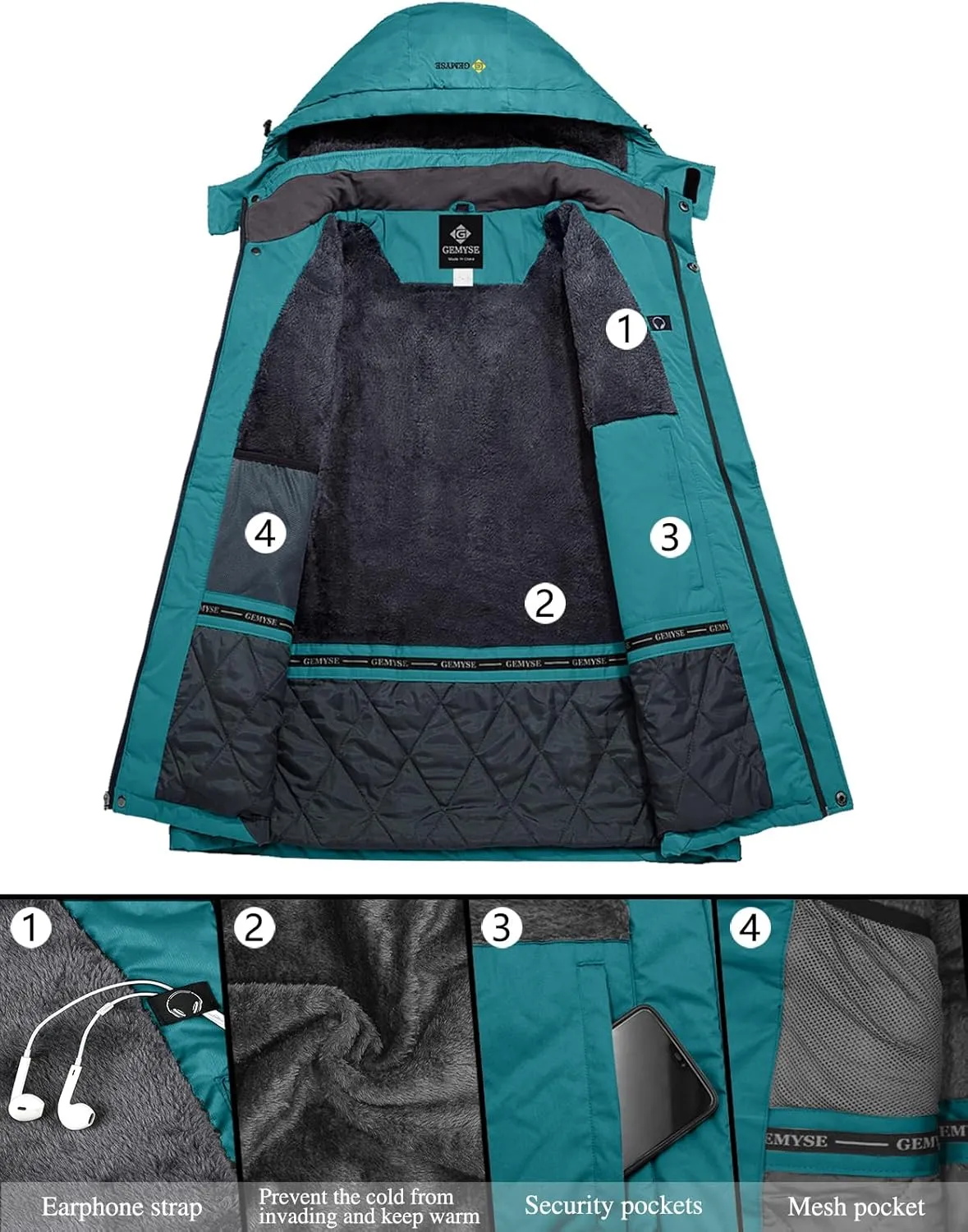 GEMYSE Women's Ski Snow Jacket Warm Winter Waterproof Coat Snowboard Rain Jacket Hooded Windproof Windbreaker