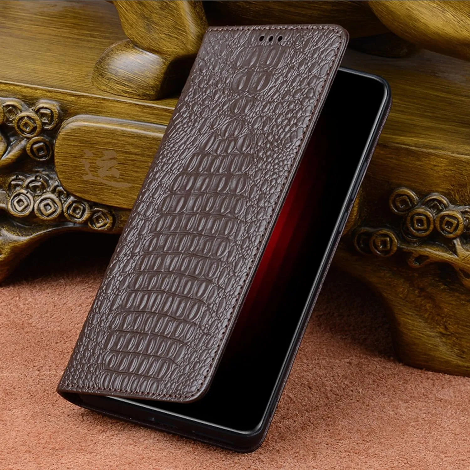Genuine Leather Case for Vertu METAVERTU2, Flip Business Cover with Crocodile Pattern Design Shockproof Protection Luxury Case,Black,METAVERTU2