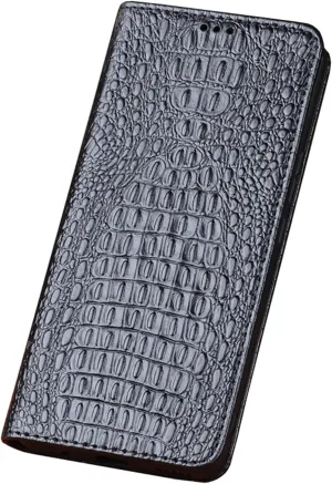 Genuine Leather Case for Vertu METAVERTU2, Flip Business Cover with Crocodile Pattern Design Shockproof Protection Luxury Case,Black,METAVERTU2