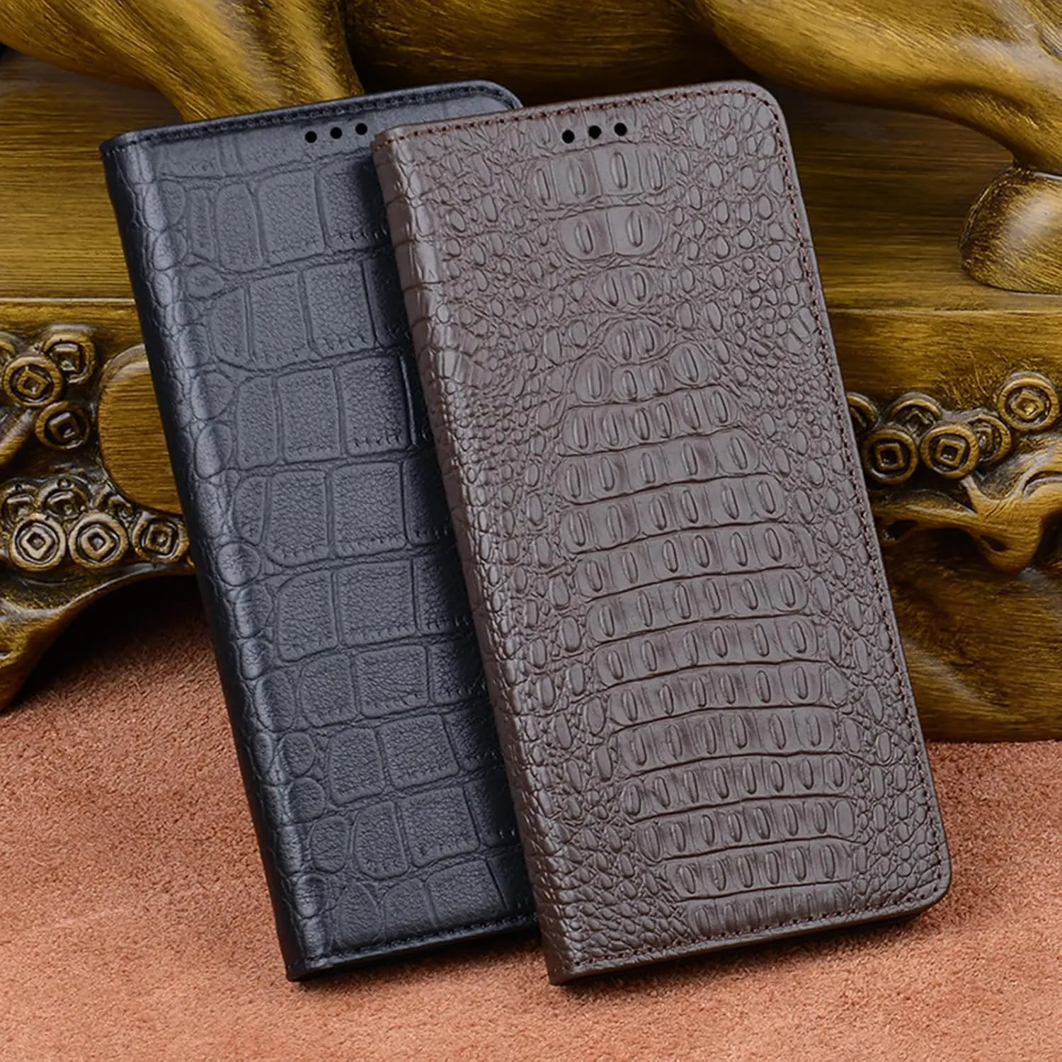 Genuine Leather Case for Vertu METAVERTU2, Flip Business Cover with Crocodile Pattern Design Shockproof Protection Luxury Case,Black,METAVERTU2