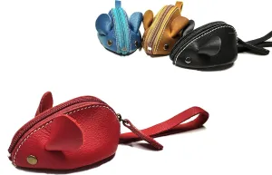 Genuine Leather Mouse Coin Purse Wallet, Womens Change Purse with Zipper, Cute Soft Leather Coin Pouch Mini Size (Blue)