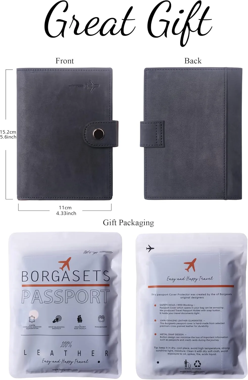 Genuine Leather Passport Case, RFID Passport Cover with Credit Card Holder for Women and Men Family ID Travel