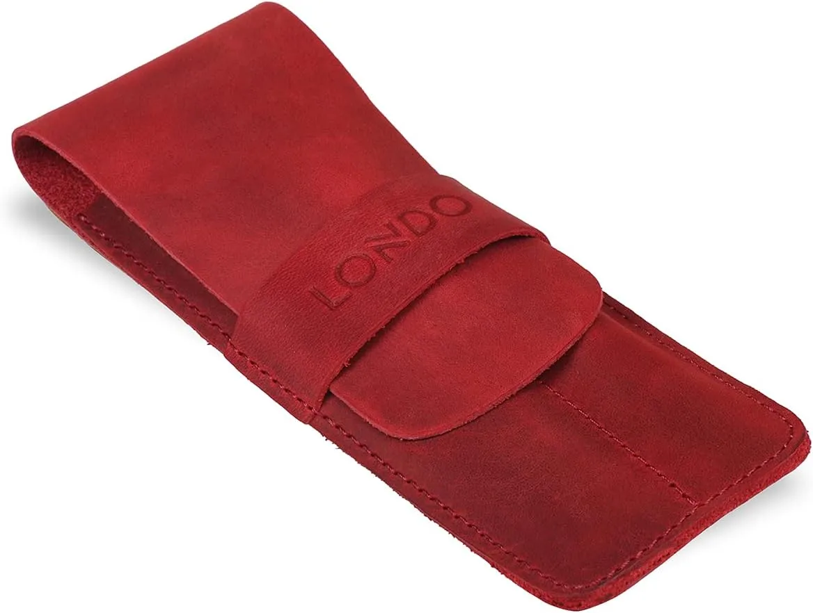 Genuine Leather Pen and Pencil Case with Tuck in Flap, Stationery Bag - Two compartment
