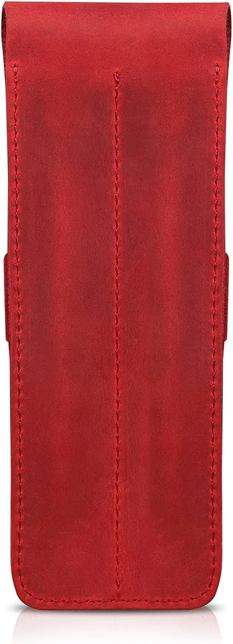Genuine Leather Pen and Pencil Case with Tuck in Flap, Stationery Bag - Two compartment