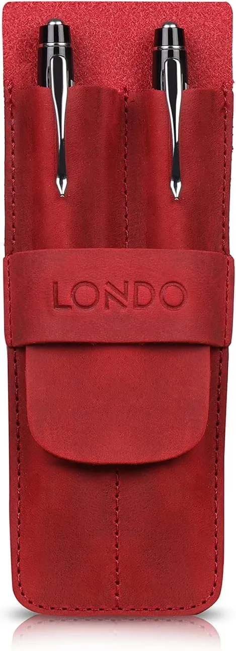 Genuine Leather Pen and Pencil Case with Tuck in Flap, Stationery Bag - Two compartment