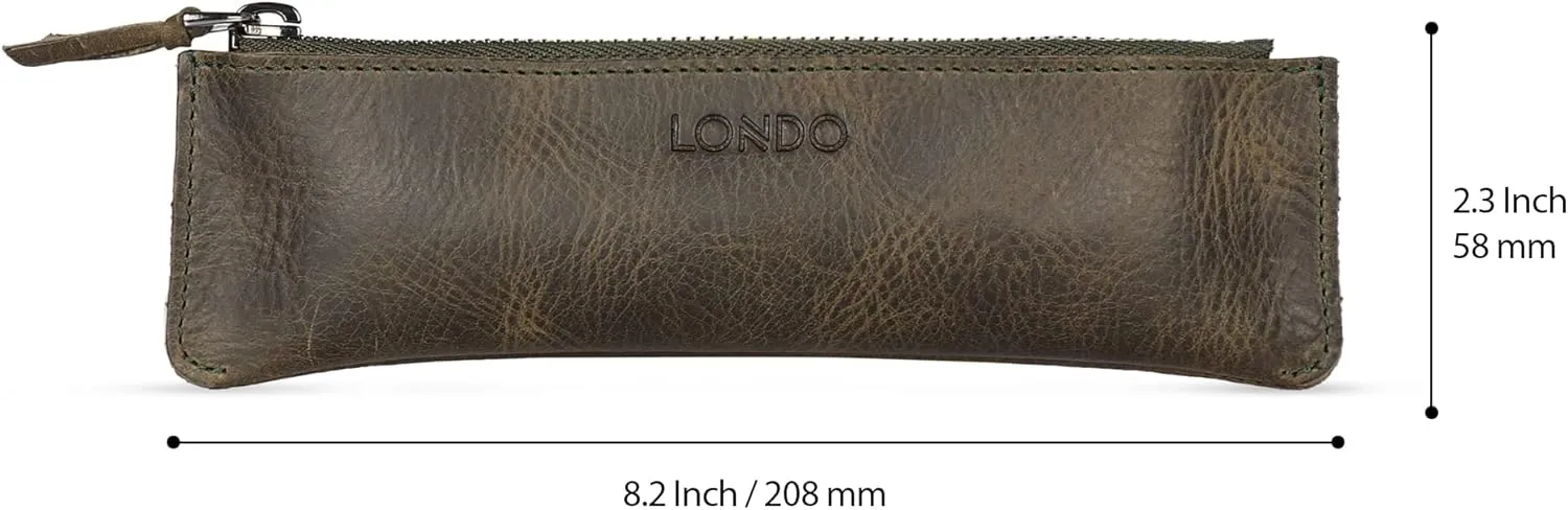 Genuine Leather Pen Case with Zipper Closure, Pencil Pouch Stationery Bag