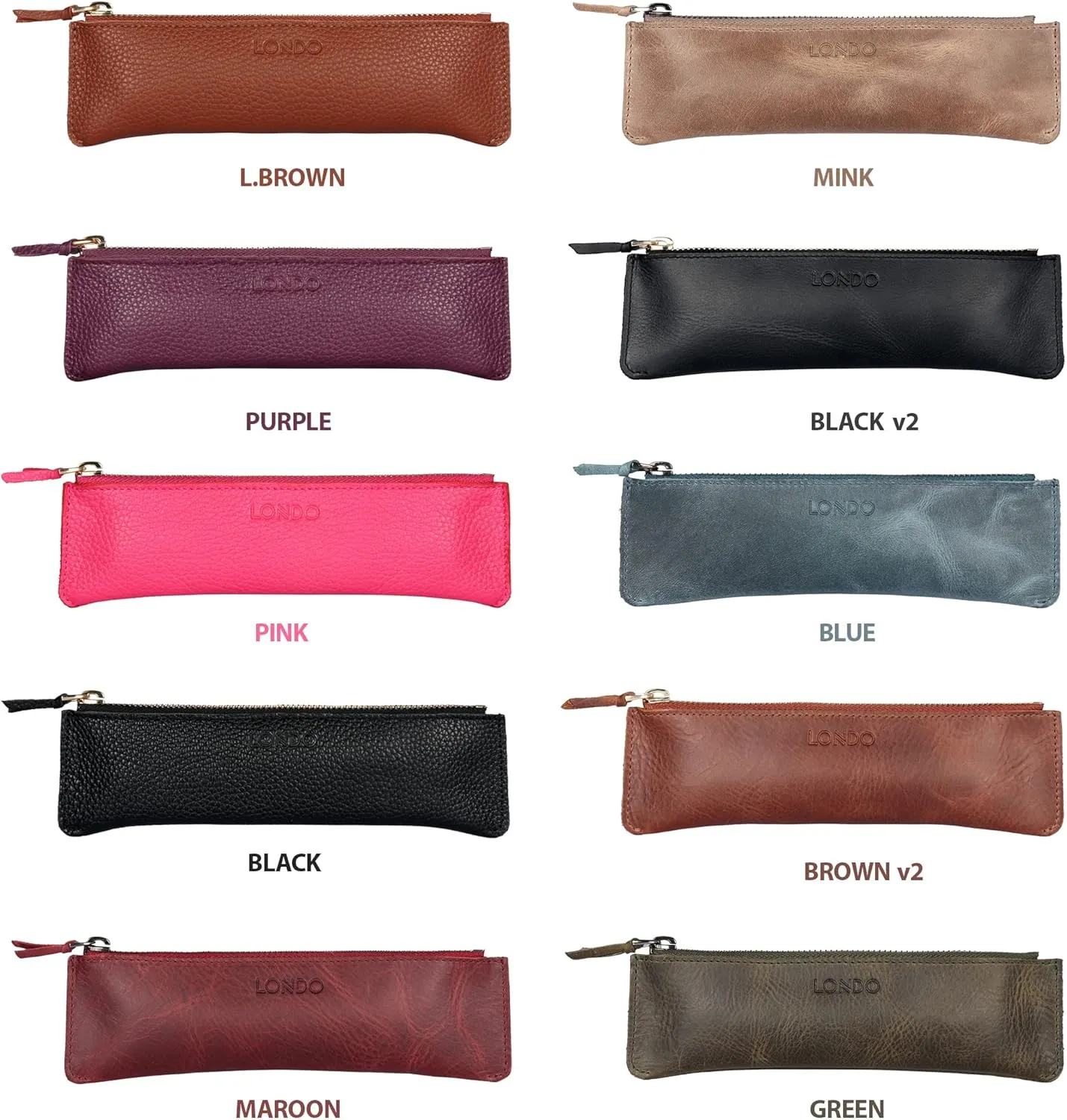Genuine Leather Pen Case with Zipper Closure, Pencil Pouch Stationery Bag