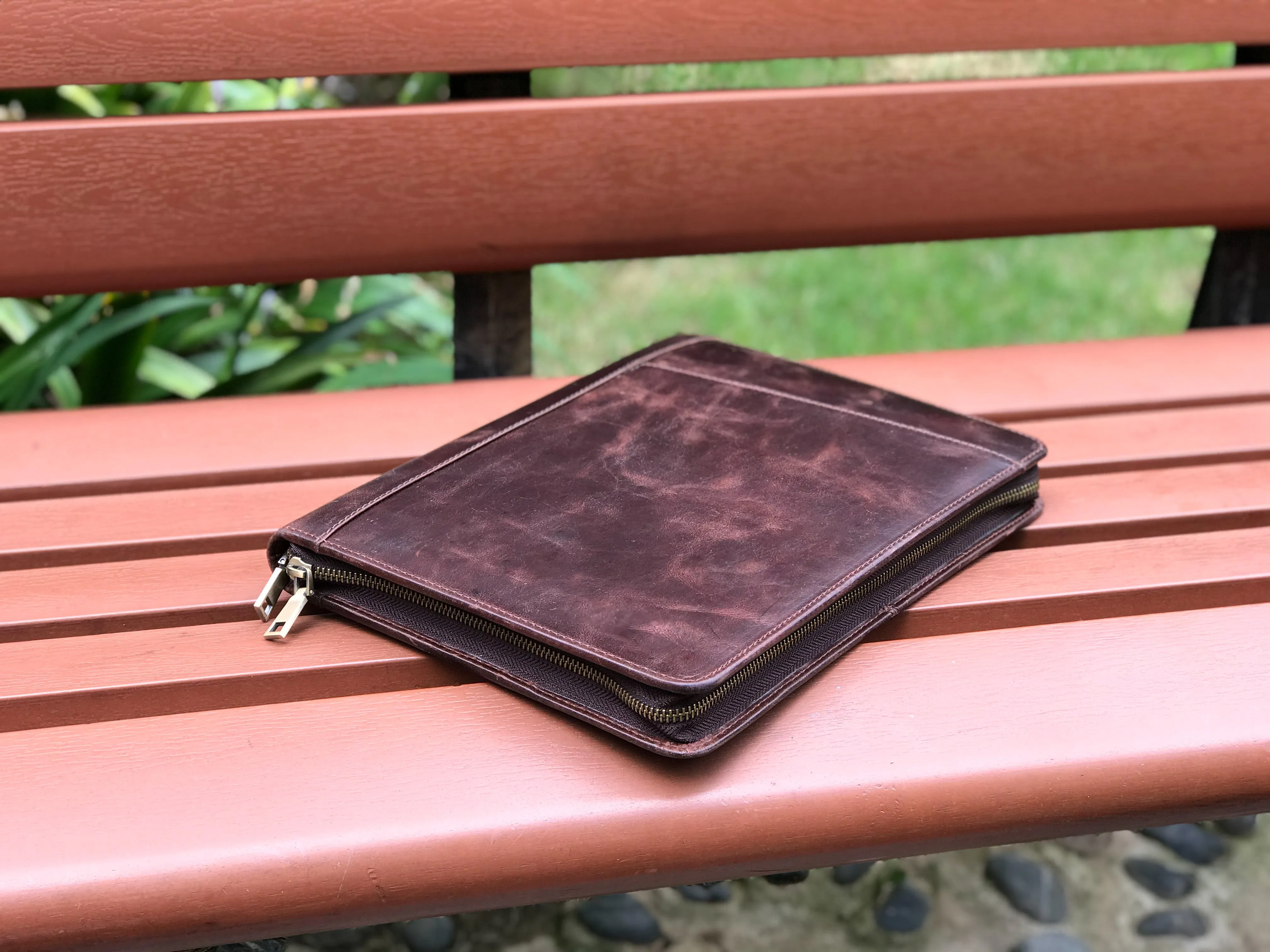 Genuine Leather Portfolio, Zipper Business Organizer, Padfolio for Legal Paper/ A4 Letter Size Notepad/ MacBook