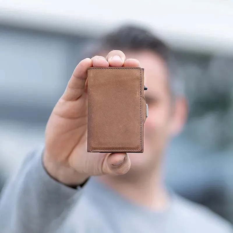 Genuine Leather RFID Wallet with Pop-Up Card Case