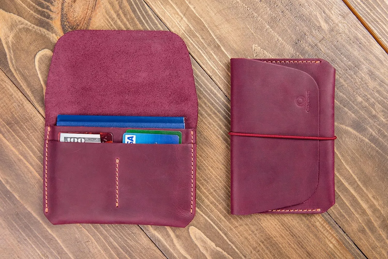 Genuines Leather Passport Holder for Men & Women Wallet Case for 1 or 2 Passports (Maroon)