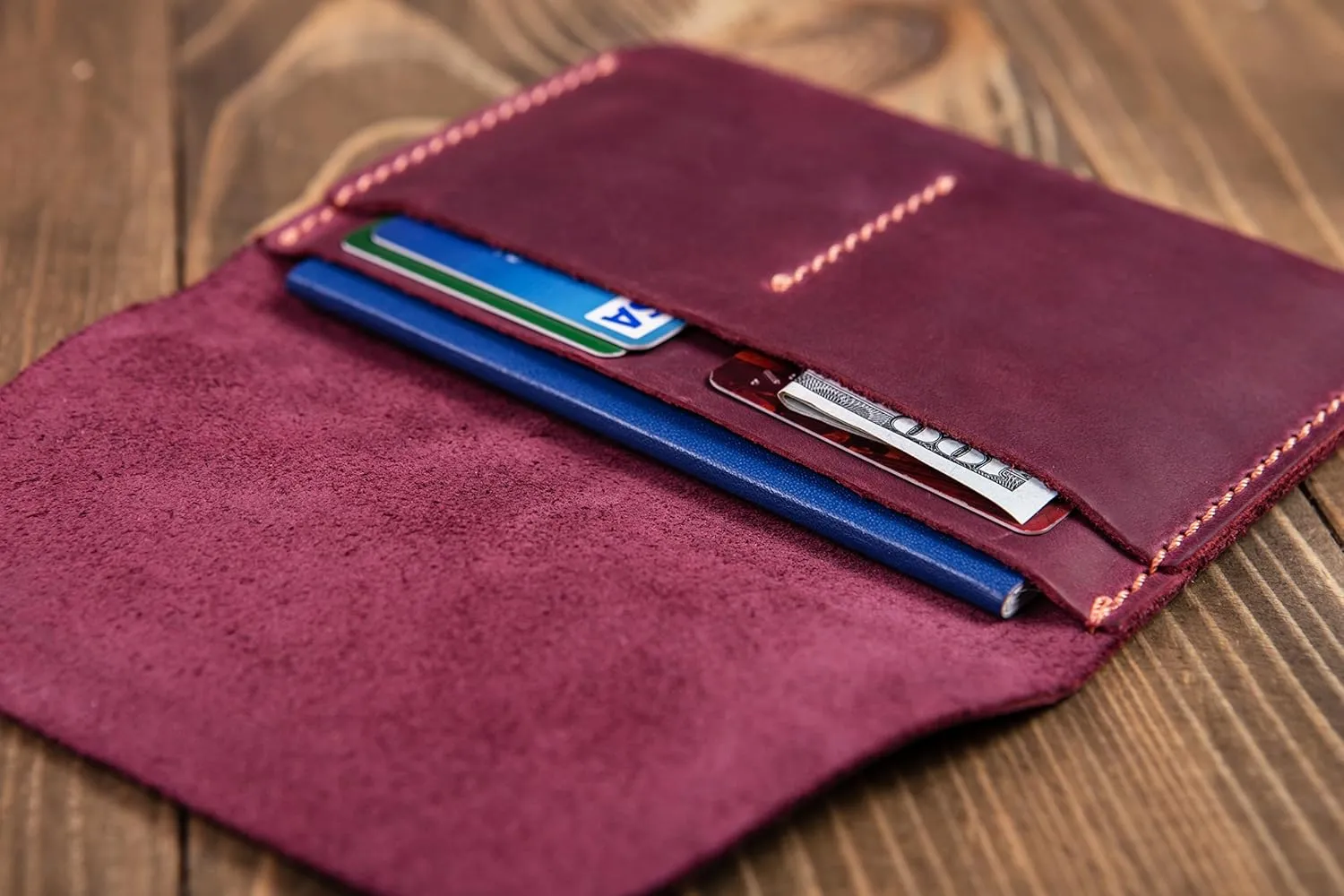 Genuines Leather Passport Holder for Men & Women Wallet Case for 1 or 2 Passports (Maroon)
