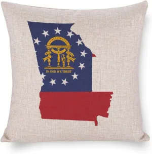 Georgia State Flag Map Cotton and Linen Pillow Case Pattern Print Pillow Cover Zippered Cushion Covers for Sofa Bed 16"x16"
