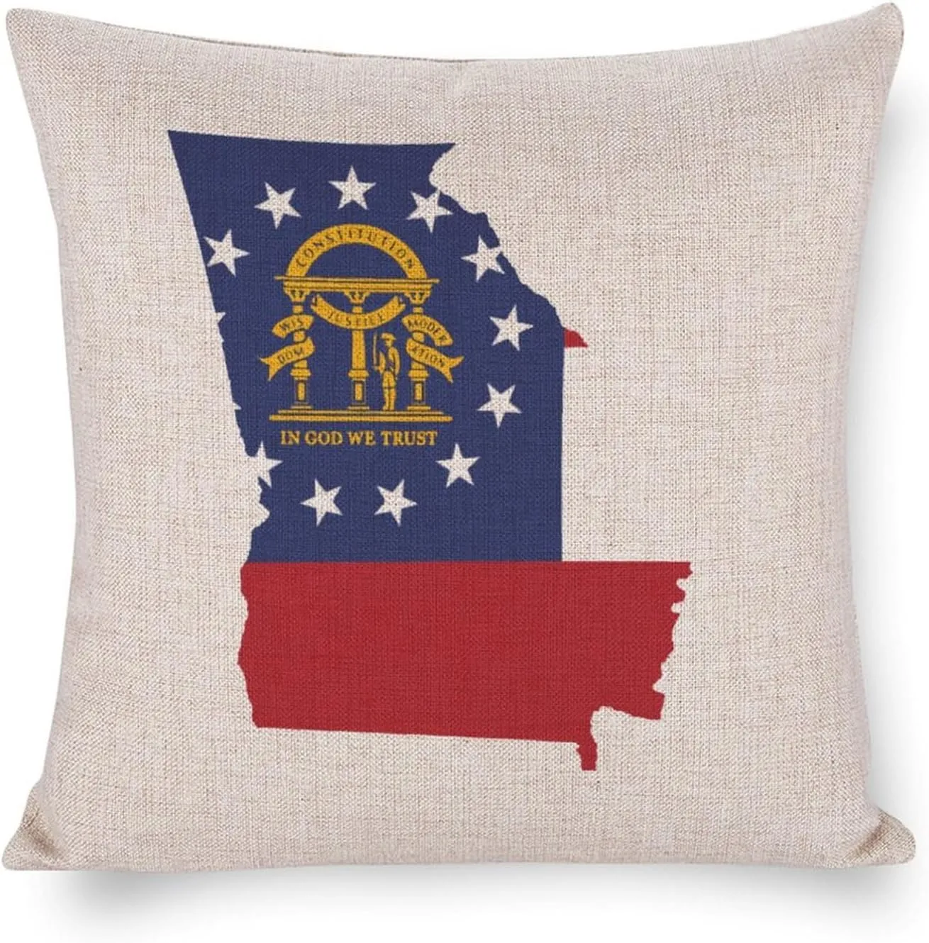 Georgia State Flag Map Cotton and Linen Pillow Case Pattern Print Pillow Cover Zippered Cushion Covers for Sofa Bed 16"x16"