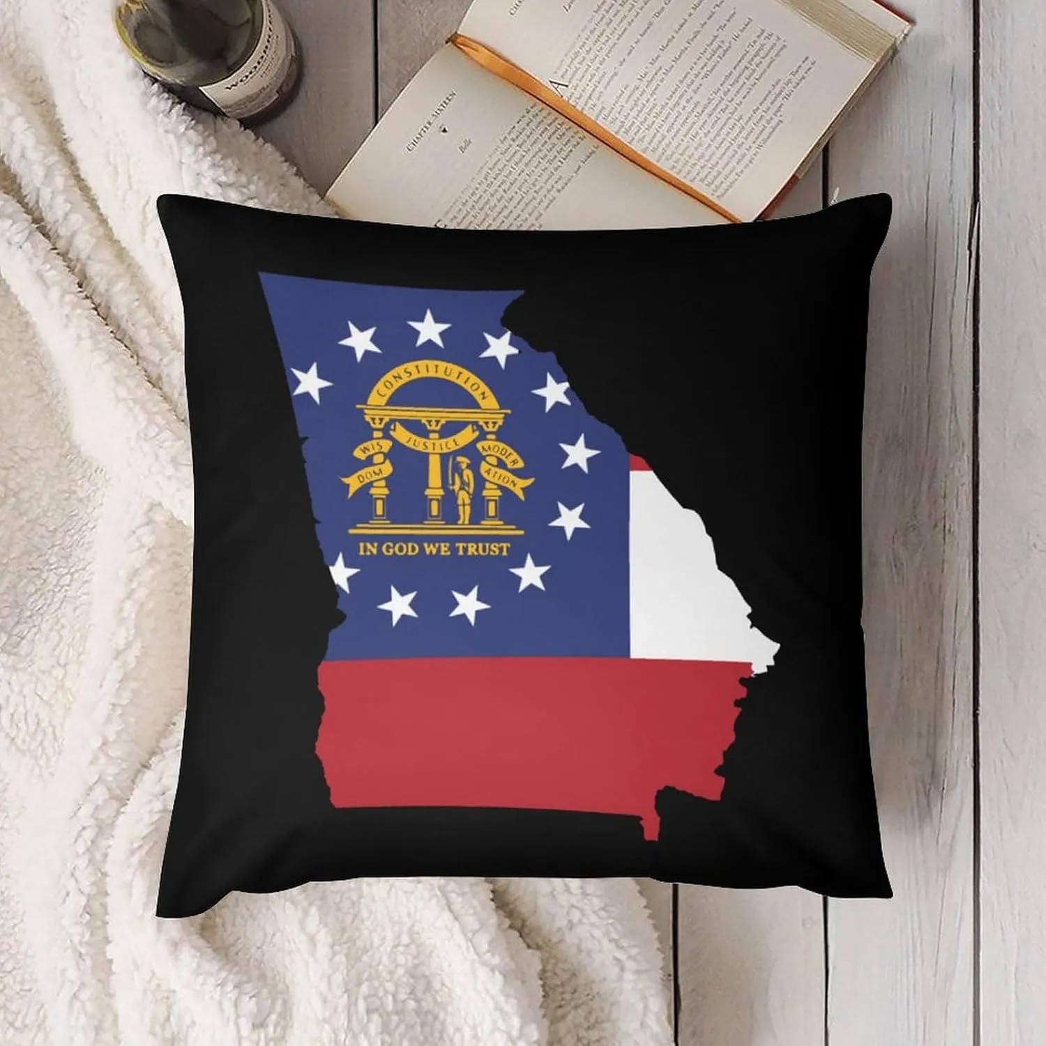 Georgia State Flag Map Plush Pillow Cases Soft Pillow Covers Smooth Cushion Covers for Sofa Bed Set of 4 16 "x16