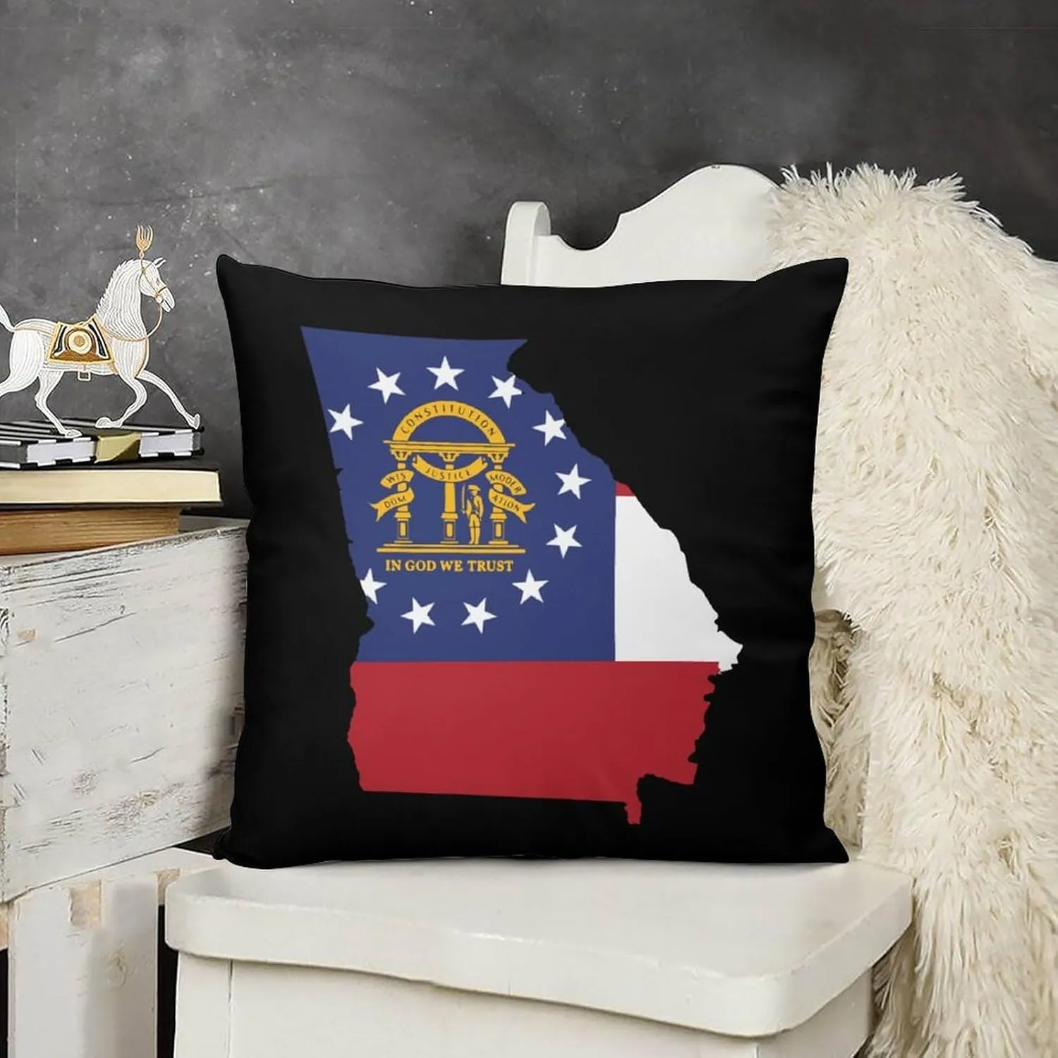 Georgia State Flag Map Plush Pillow Cases Soft Pillow Covers Smooth Cushion Covers for Sofa Bed Set of 4 16 "x16