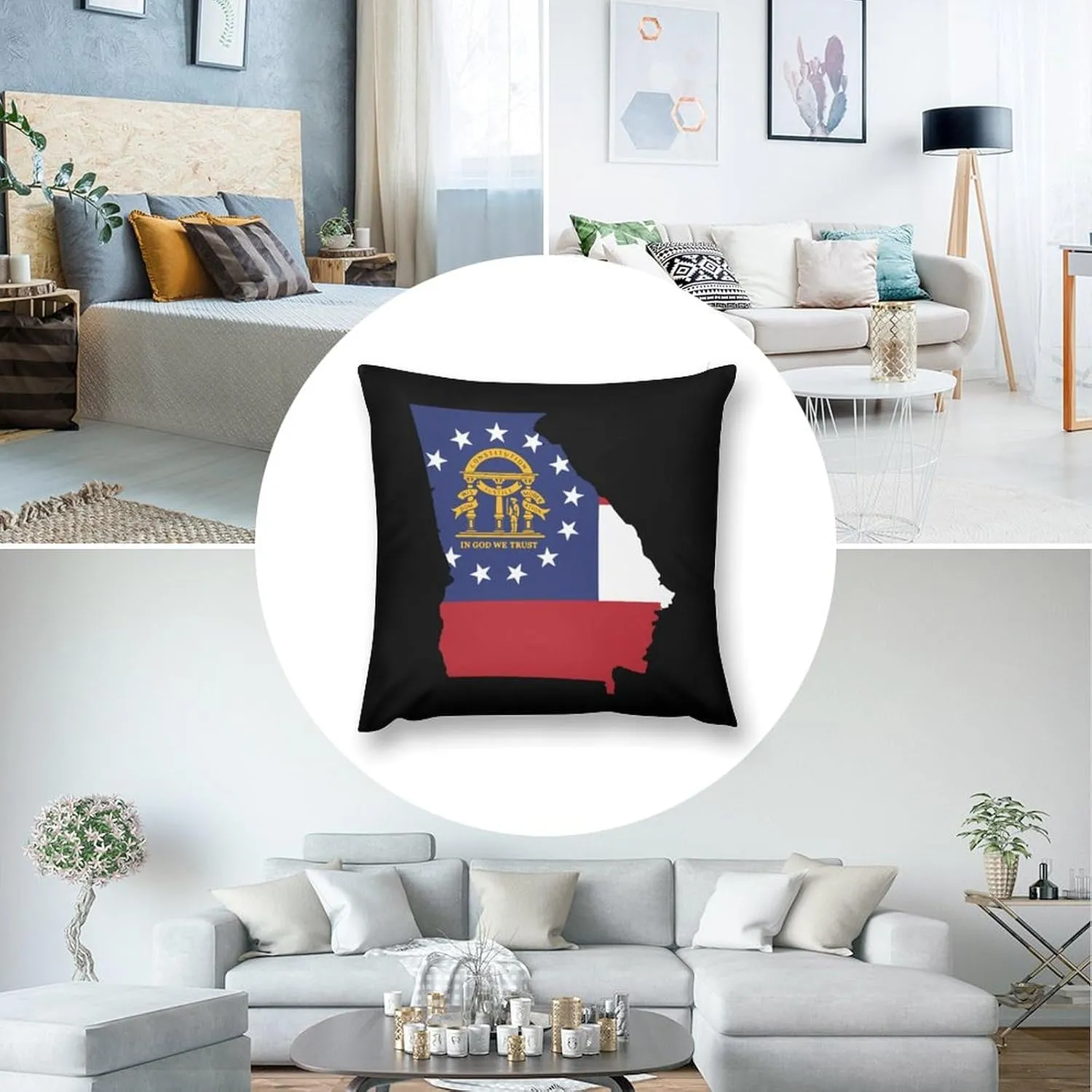Georgia State Flag Map Plush Pillow Cases Soft Pillow Covers Smooth Cushion Covers for Sofa Bed Set of 4 16 "x16
