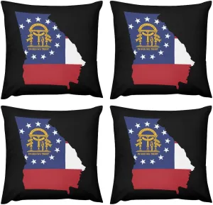 Georgia State Flag Map Plush Pillow Cases Soft Pillow Covers Smooth Cushion Covers for Sofa Bed Set of 4 16 "x16