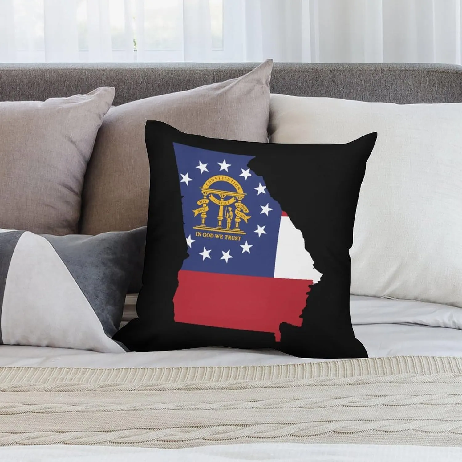 Georgia State Flag Map Plush Pillow Cases Soft Pillow Covers Smooth Cushion Covers for Sofa Bed Set of 4 16 "x16