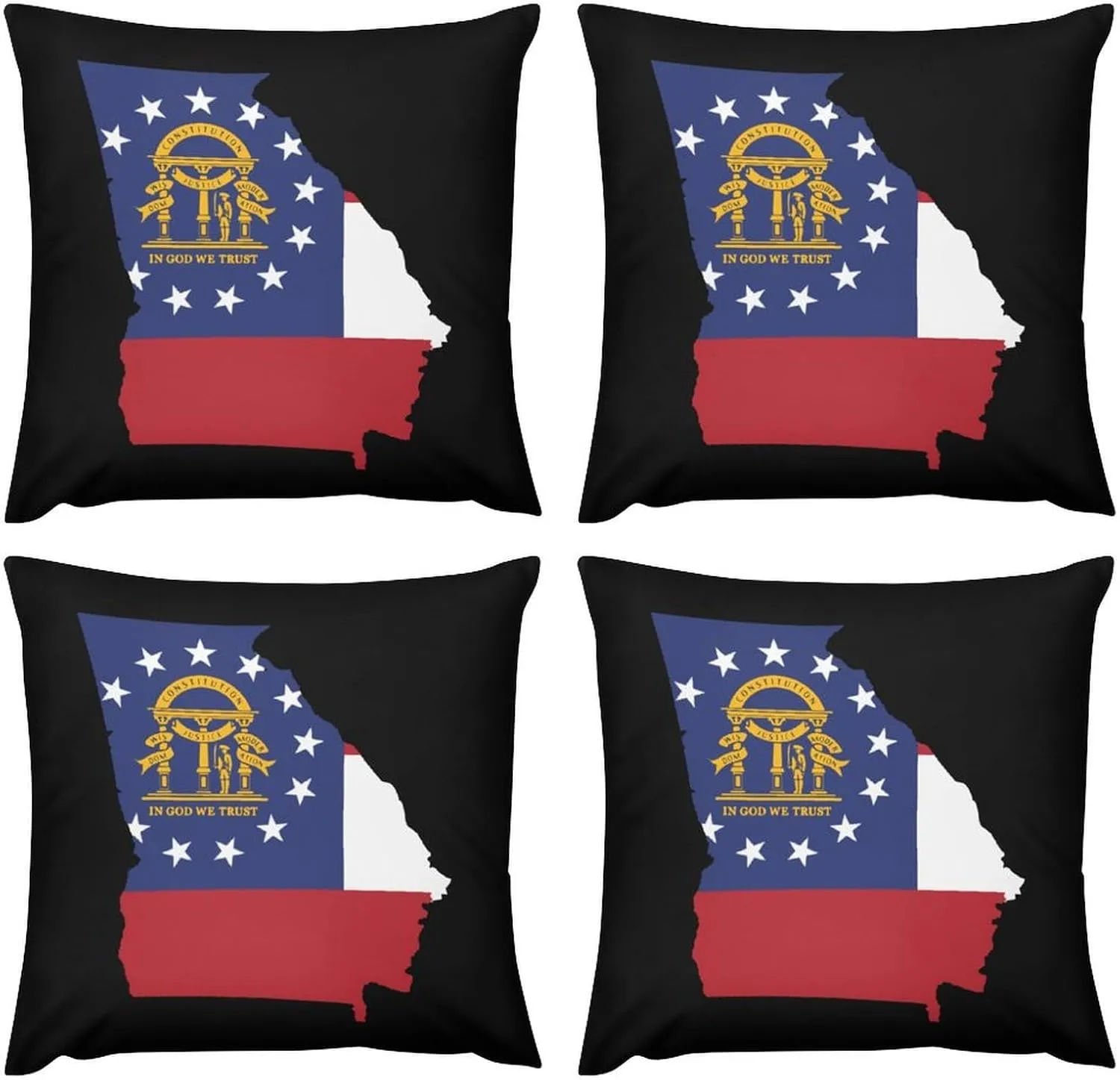 Georgia State Flag Map Plush Pillow Cases Soft Pillow Covers Smooth Cushion Covers for Sofa Bed Set of 4 16 "x16