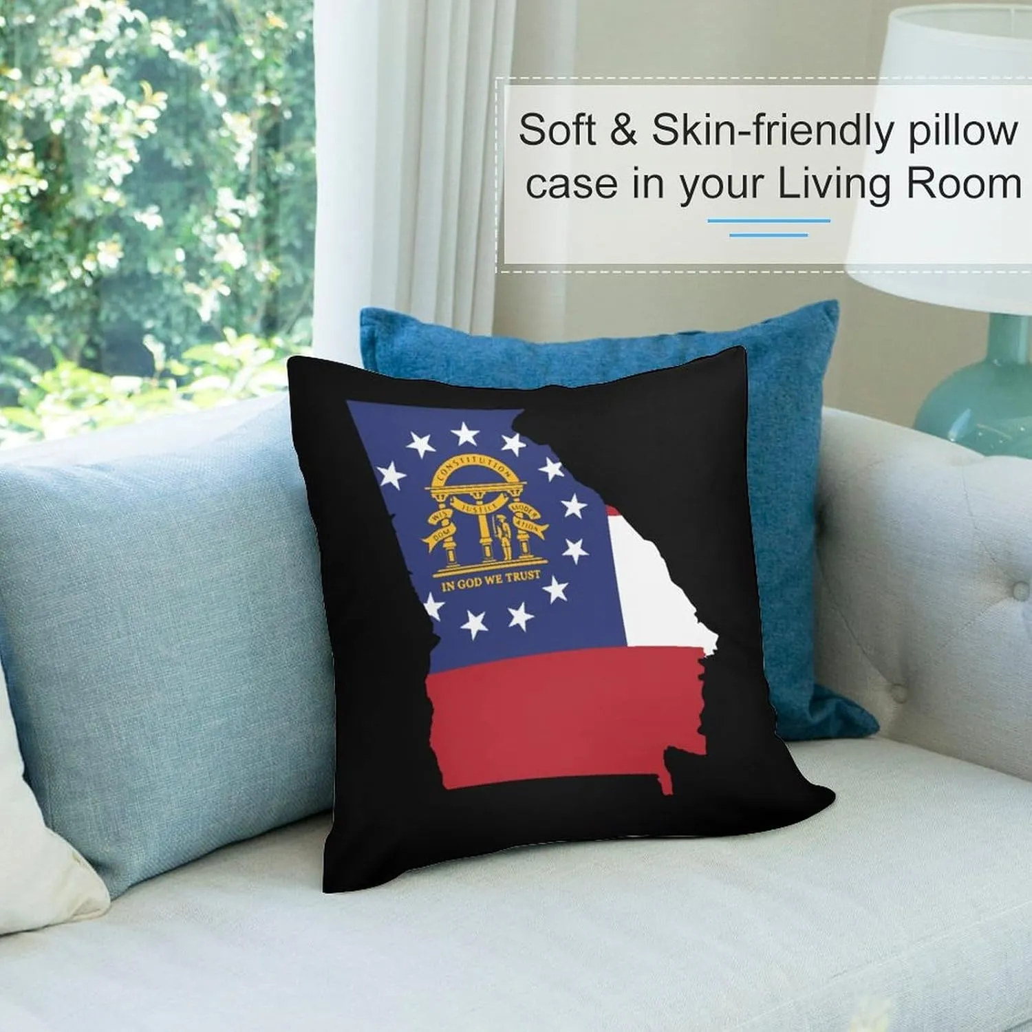 Georgia State Flag Map Plush Pillow Cases Soft Pillow Covers Smooth Cushion Covers for Sofa Bed Set of 4 16 "x16