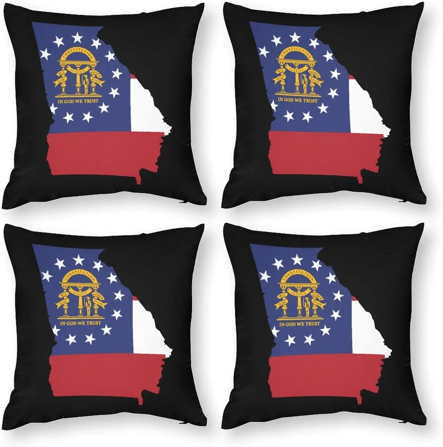 Georgia State Flag Map Polyester Pillow Cases Soft Pillow Covers Smooth Cushion Covers for Sofa Bed Set of 4