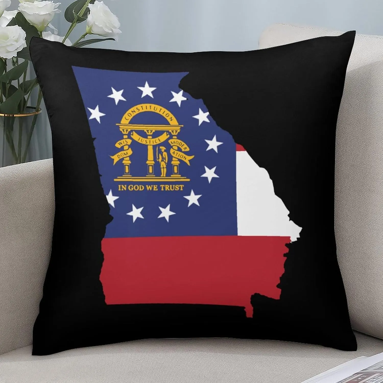 Georgia State Flag Map Polyester Pillow Cases Soft Pillow Covers Smooth Cushion Covers for Sofa Bed Set of 4