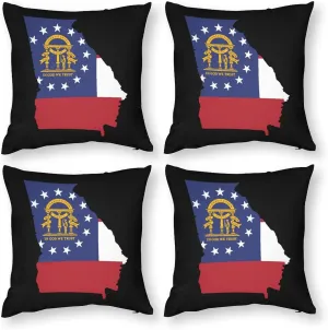 Georgia State Flag Map Polyester Pillow Cases Soft Pillow Covers Smooth Cushion Covers for Sofa Bed Set of 4