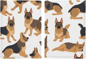 German Shepherd Passport Holder Cover PU Leather Waterproof Passport Case Travel Wallet with Credit Card Slots for Women Men