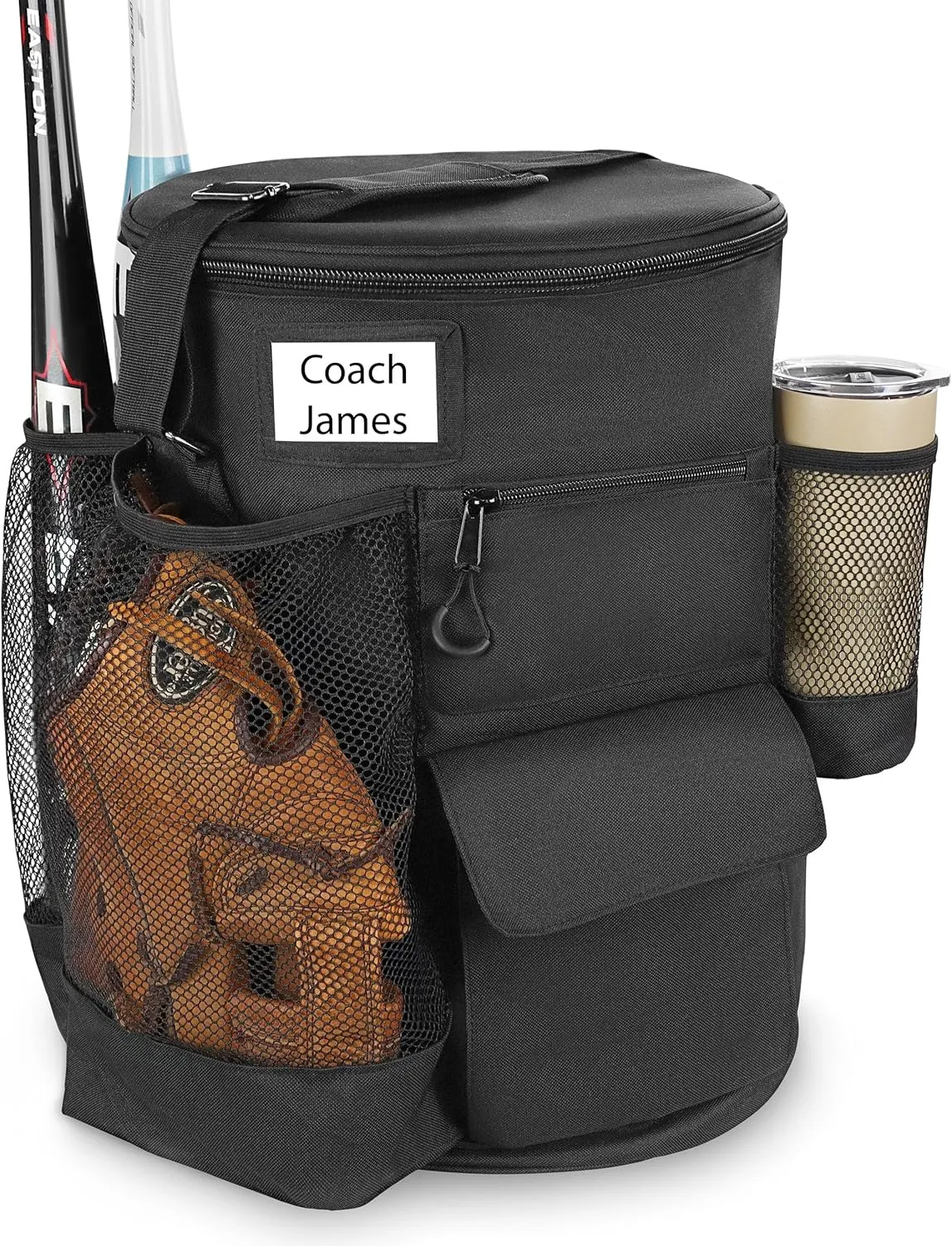 Get Out! Baseball Bucket Bag Dugout Organizer for Gloves, Bats, and More - 6 Gallon Bucket Sleeve Baseball Coaching Accessories Tee Ball and Softball Equipment Bag with Shoulder Strap